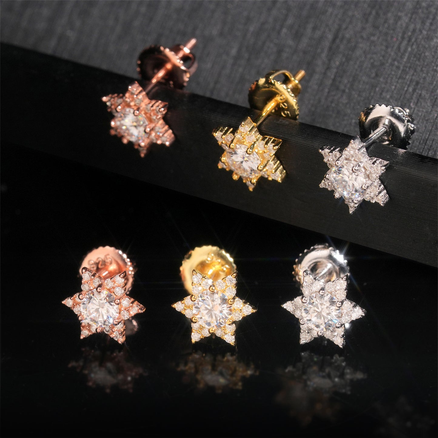 S925 Sterling Silver Flower Moissanite Stud Earrings | D Color VVS1 Floral Bling | Caratix