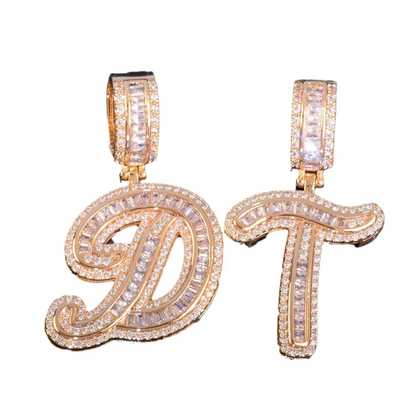Mini Baguette Letter Pendant | CZ Iced Out Hip Hop Initial Necklace - CaratixJewelry