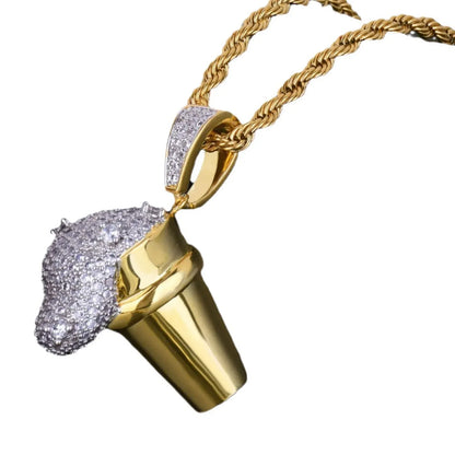 Men's Glossy Drip Cone Necklace | Premium Copper CZ Dessert Jewelry | "So Icy" Hip Hop Bling | Caratix - CaratixJewelry
