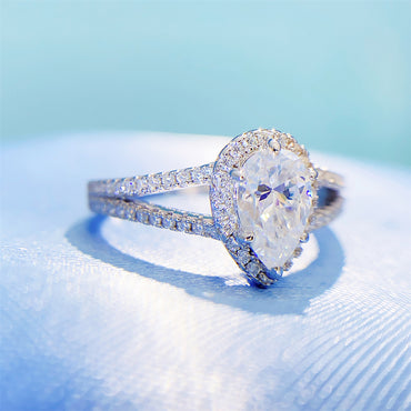 1 Carat Pear Cut Moissanite Ring | S925 Sterling Silver Teardrop Ring | Caratix