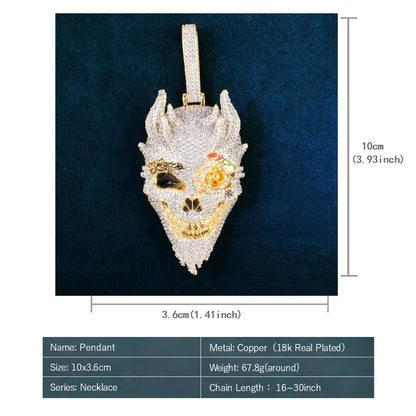 Iced Out Skull Pendant Necklace | CZ Hip Hop Vintage Streetwear Men’s Jewelry - CaratixJewelry