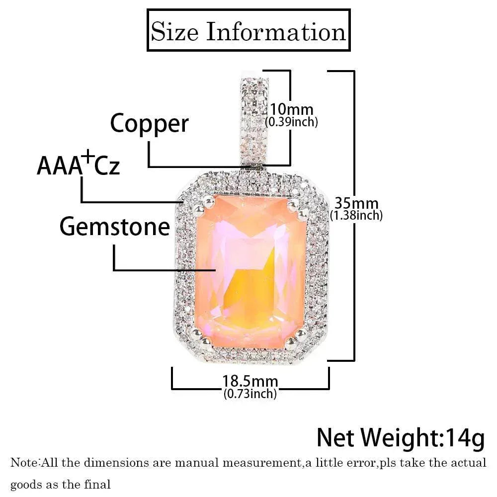 Mocha Fluorescent Square Pendant with Solid Zircon and Colorful Gemstones for Men and Women | Caratix Jewelry - CaratixJewelry