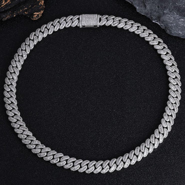 12mm Cuban Chain Necklace with Mixed Zircon Stones - CaratixJewelry