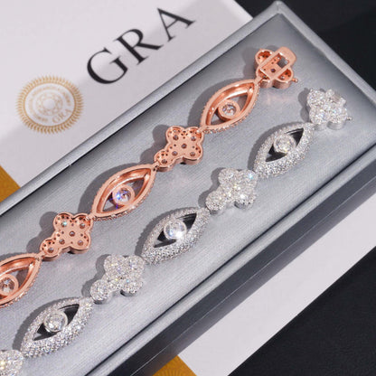 Moissanite Eye & Cross Cuban Link Bracelet – S925 Sterling Silver Iced-Out Hip Hop Streetwear Jewelry - CaratixJewelry