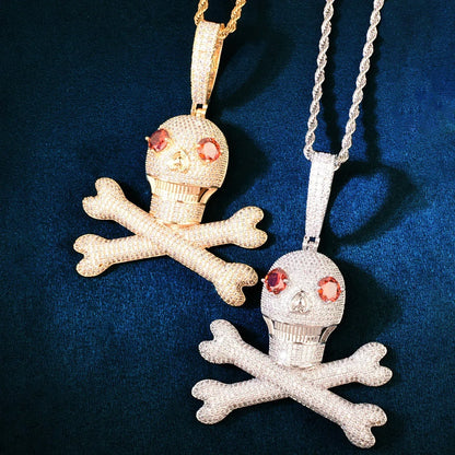 Red-Eye Skull Pendant Necklace | Gold/Silver CZ Hip Hop Men’s Trend Jewelry - CaratixJewelry