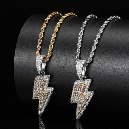 Custom Lightning Bolt Pendant Necklace with Zircon Stones for Men | Caratix Jewelry - CaratixJewelry