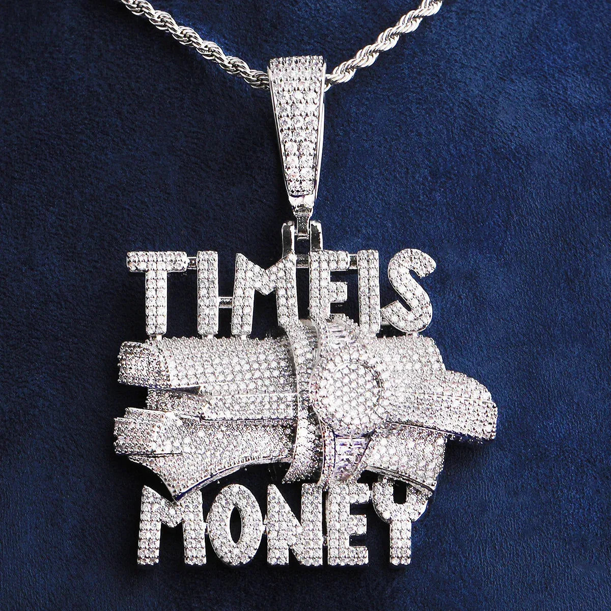Iced Out "Time is Money" Pendant | Men's Clock Face Necklace - CaratixJewelry