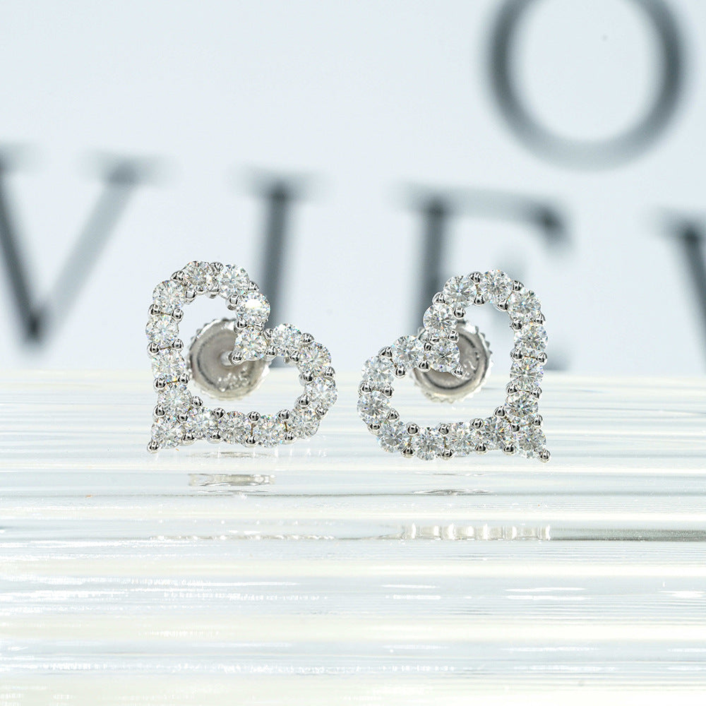 S925 Sterling Silver Heart-Shaped Moissanite Studs | D Color VVS1 Diamond Tester Proven | Caratix