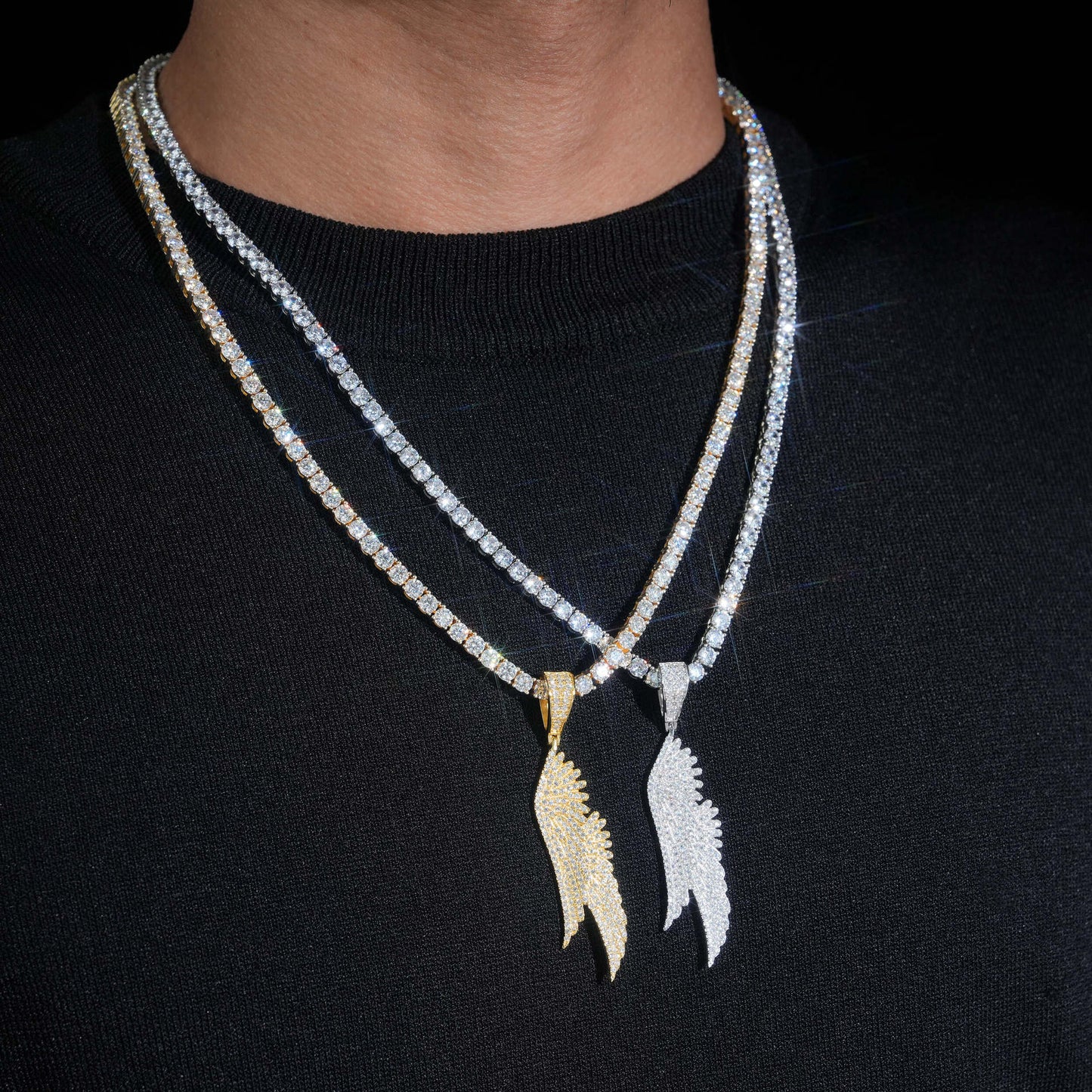 S925 Sterling Silver Moissanite Angel Wings Pendant | Iced Out Guardian Charm | Caratix