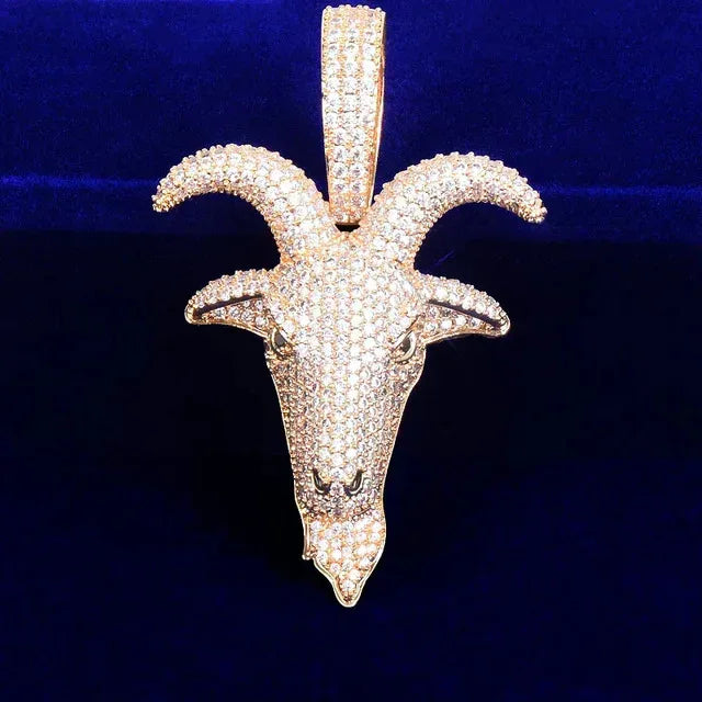 Iced Out Ram Head Pendant | Men's Real Copper CZ Goat Necklace - CaratixJewelry