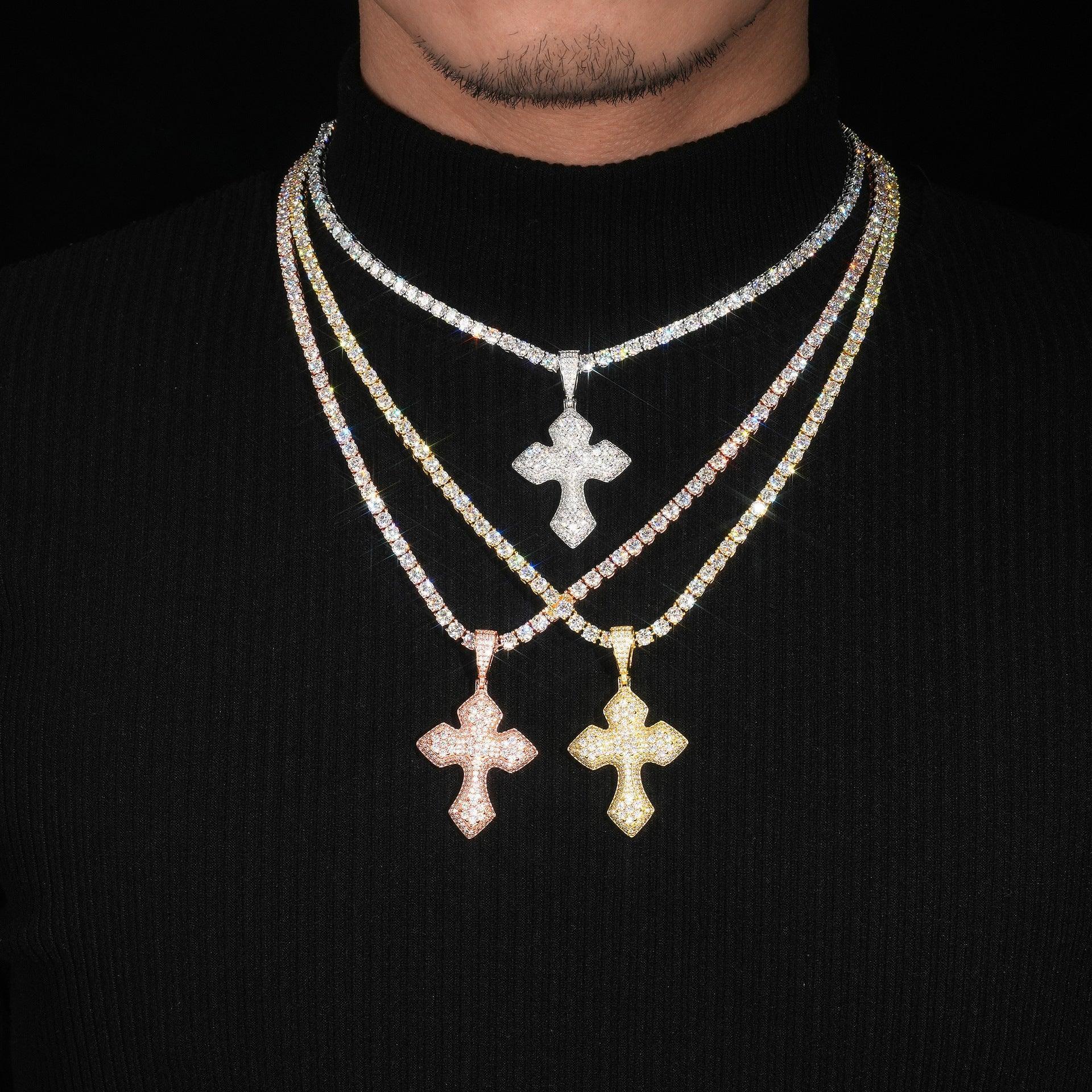 New S925 Silver Moissanite Cross Pendant – Unisex Hip-Hop Style Necklace - CaratixJewelry