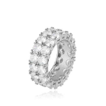 Hollow Double Row Zircon Ring Hip Hop Jewelry Bling Ring for Men | Caratix Jewelry - CaratixJewelry