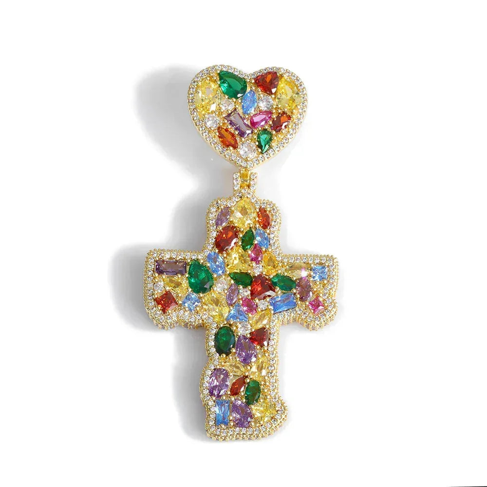Iced Out Colorful Zircon Cross Pendant Necklace Hip Hop Jewelry for Men | Caratix Jewelry - CaratixJewelry