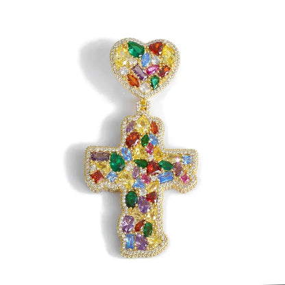 Iced Out Colorful Zircon Cross Pendant Necklace Hip Hop Jewelry for Men | Caratix Jewelry - CaratixJewelry