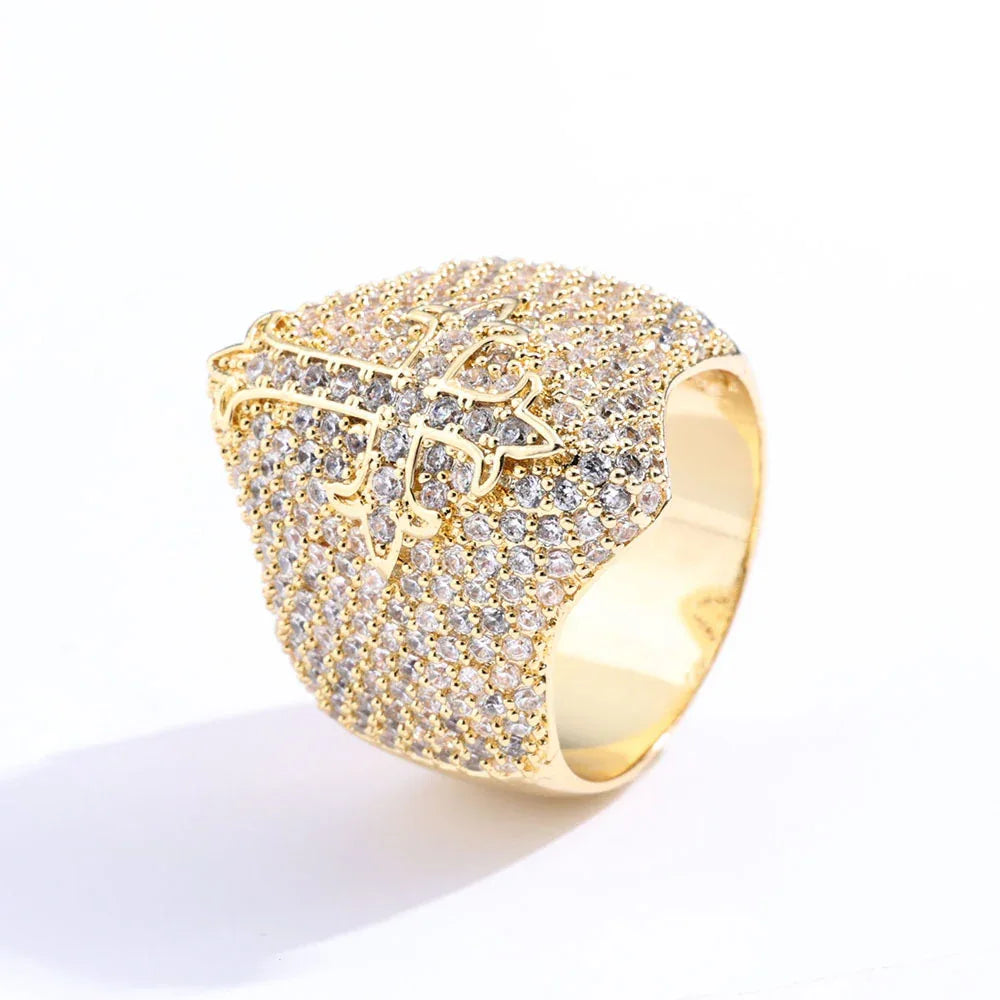 Men's Iced Out Cross Ring | Vintage Luxury Micro-Pave Signet | Caratix