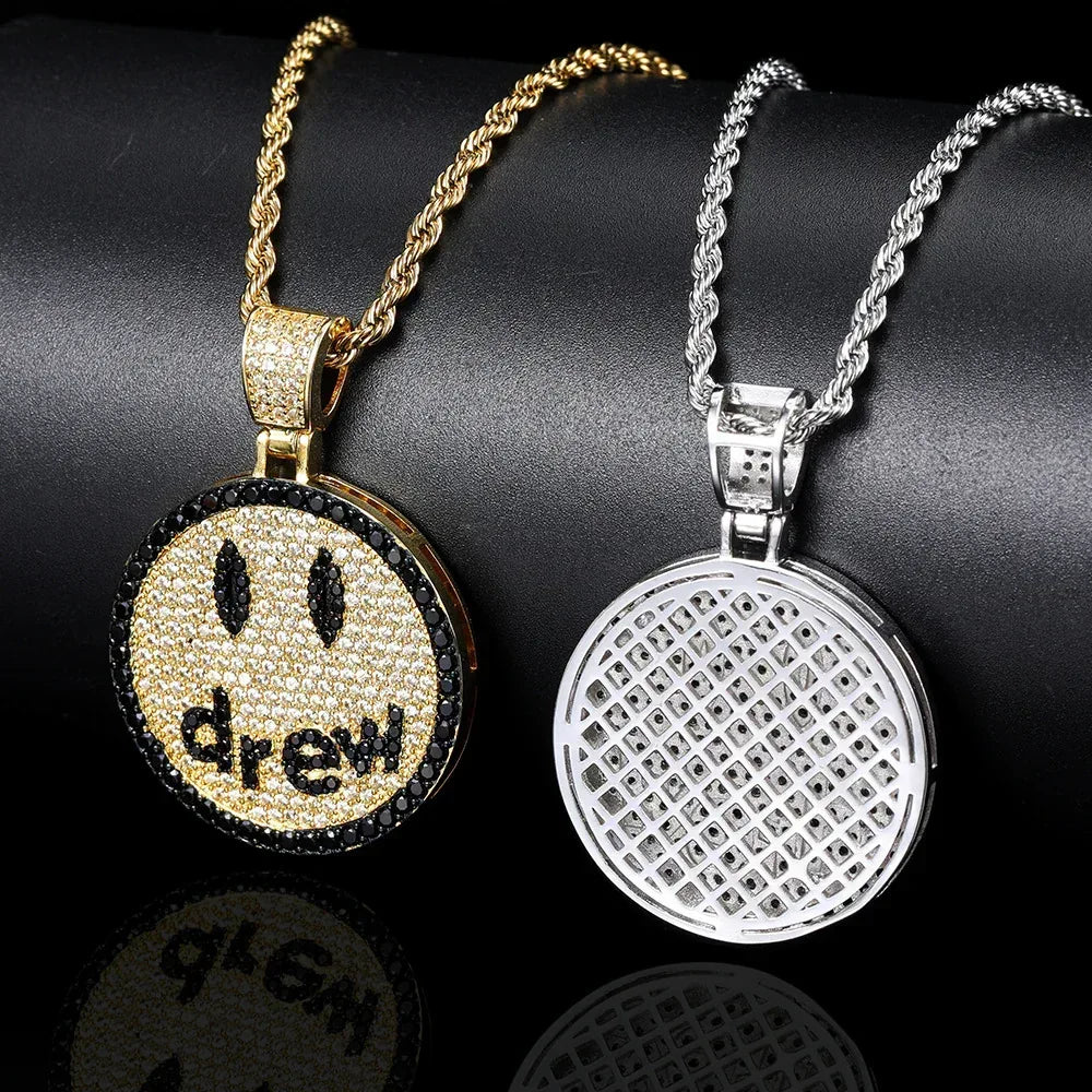 Drew Smiley Face Pendant Necklace with Micro-Pave Zircon for Men | Caratix Jewelry - CaratixJewelry