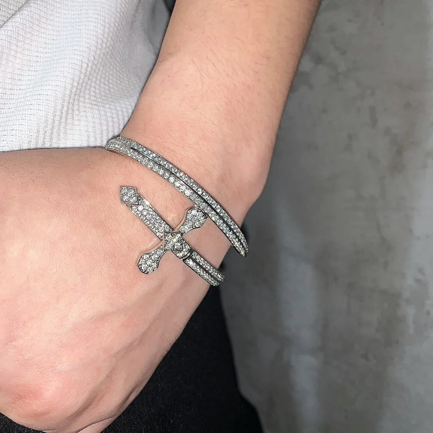 Justice Sword Bangle Bracelet with Copper & Zircon | Iced Out Trendy Jewelry | Caratix Jewelry - CaratixJewelry