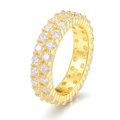 VVS Moissanite 3-Stone Ring 925 Silver Double Row | Caratix