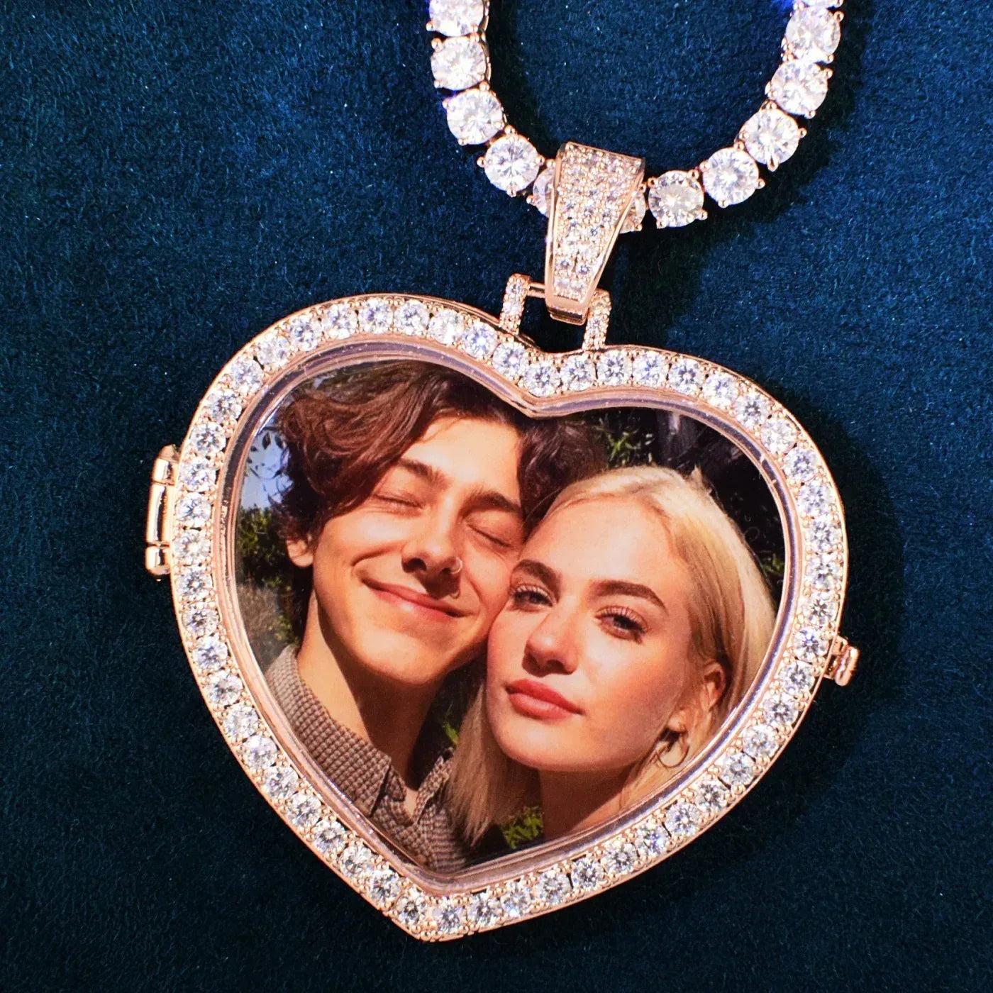 Flip-Open Heart Photo Pendant | CZ Iced Out DIY Custom Picture Hip Hop Necklace - CaratixJewelry