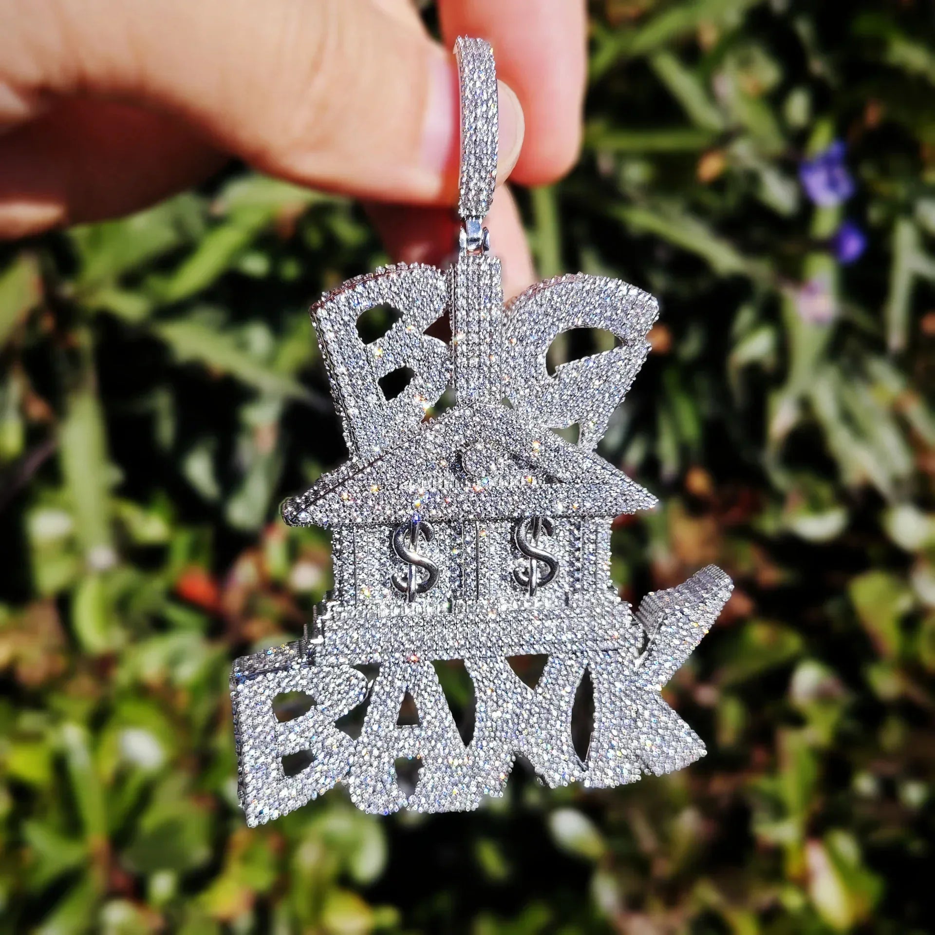 Iced Out Big Bank Pendant Necklace – Hip Hop Money CZ Jewelry for Trendy Street Style - CaratixJewelry