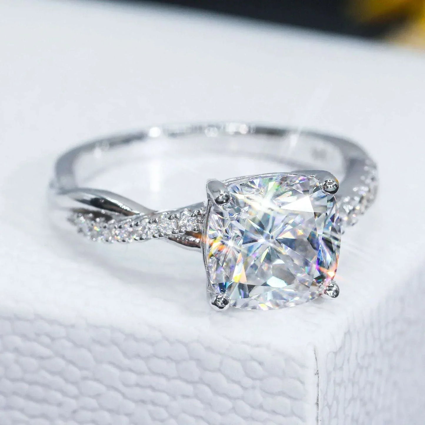 3ct Cushion-Cut Moissanite Engagement Ring | S925 Silver Luxury Women’s Bridal Jewelry - CaratixJewelry