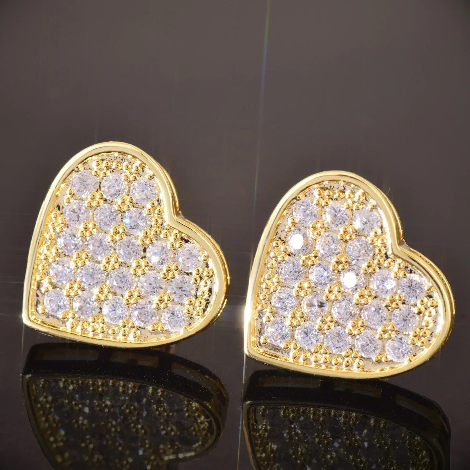 Iced Out Heart Shaped Stud Earrings with Zircon | Romantic Hip Hop Jewelry | Caratix Jewelry - CaratixJewelry