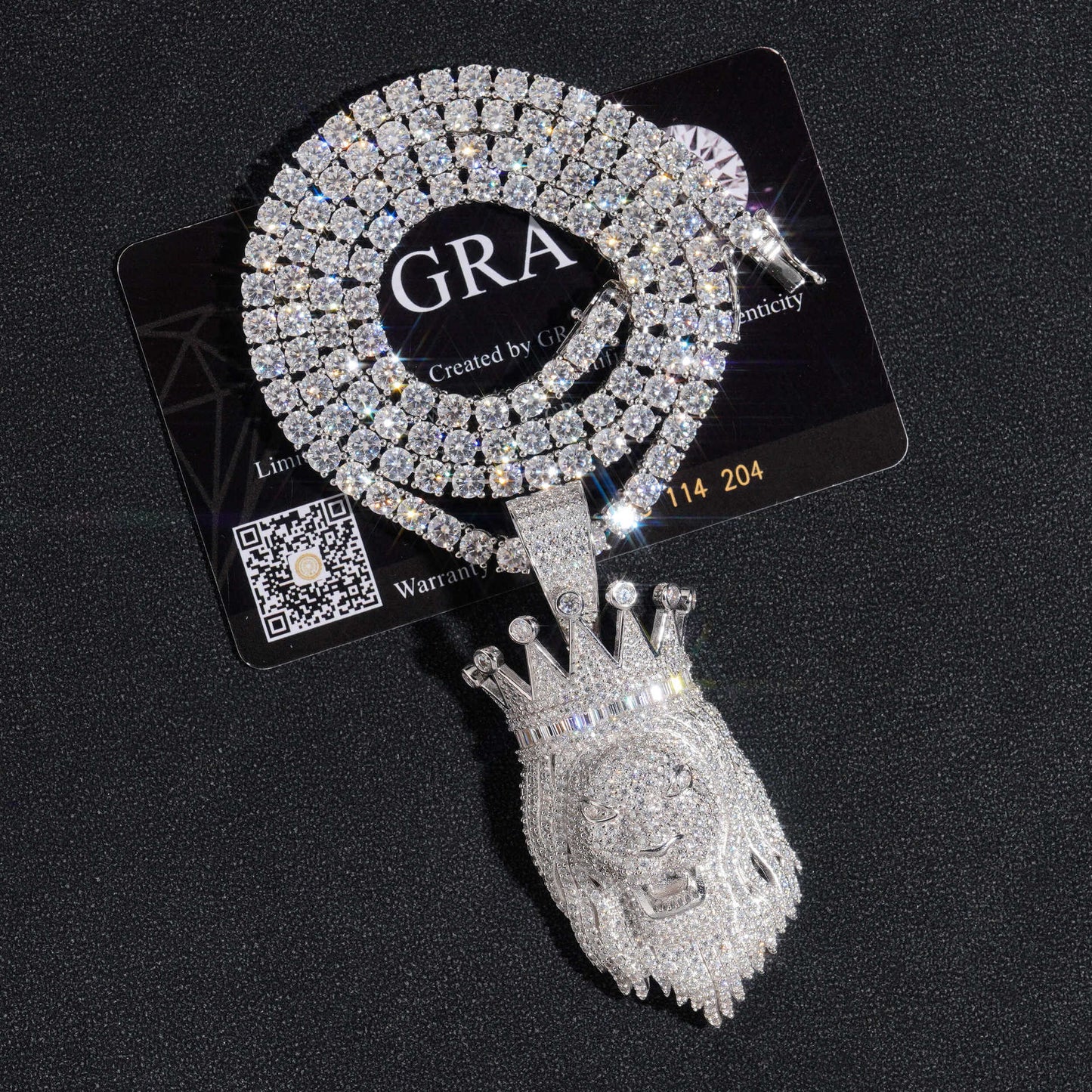 S925 Sterling Silver Moissanite Lion King Pendant with Crown | Iced Out Lion Head for Cuban Chain | Caratix