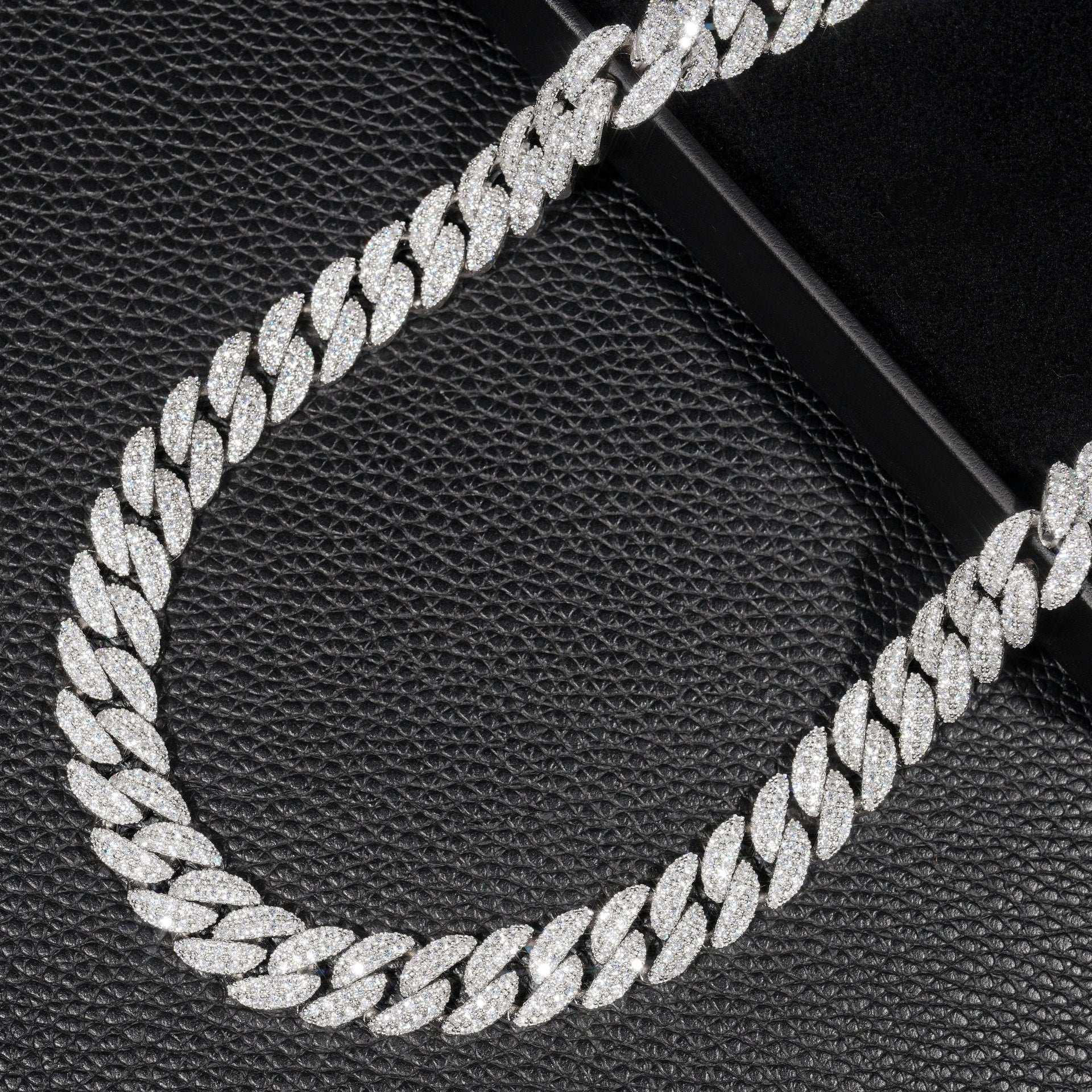 12mm Double-Row Moissanite Cuban Link Necklace | S925 Silver Iced Out Hip Hop Chain - CaratixJewelry