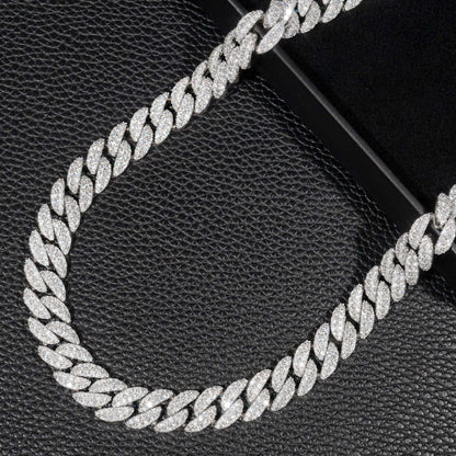 12mm Double-Row Moissanite Cuban Link Necklace | S925 Silver Iced Out Hip Hop Chain - CaratixJewelry