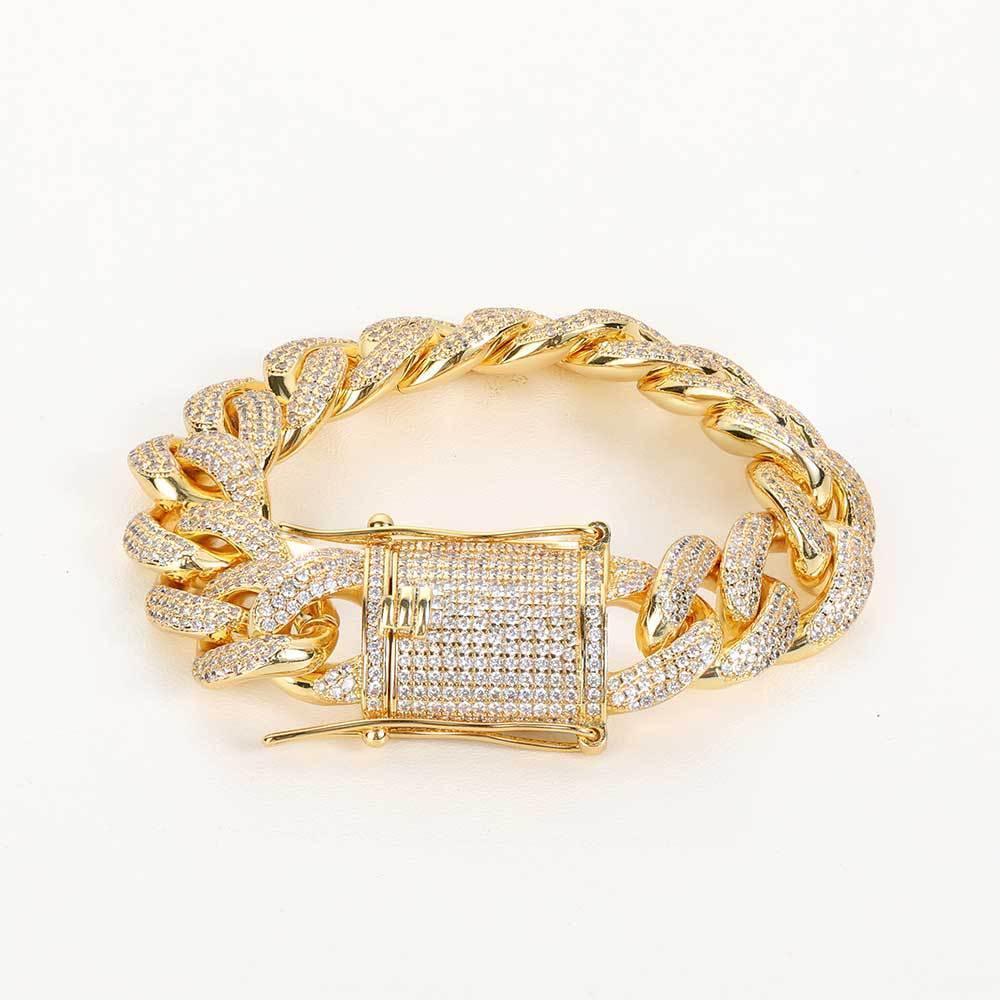 Custom 15mm Triple-Row Iced Out Bracelet Gold Chain Style - CaratixJewelry