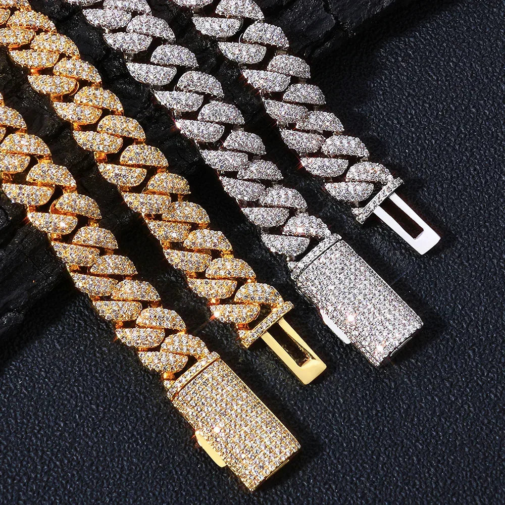 10mm Triple-Row Moissanite Cuban Link Chain for Men – S925 Sterling Silver High-Quality Luxury Hip Hop Necklace - CaratixJewelry