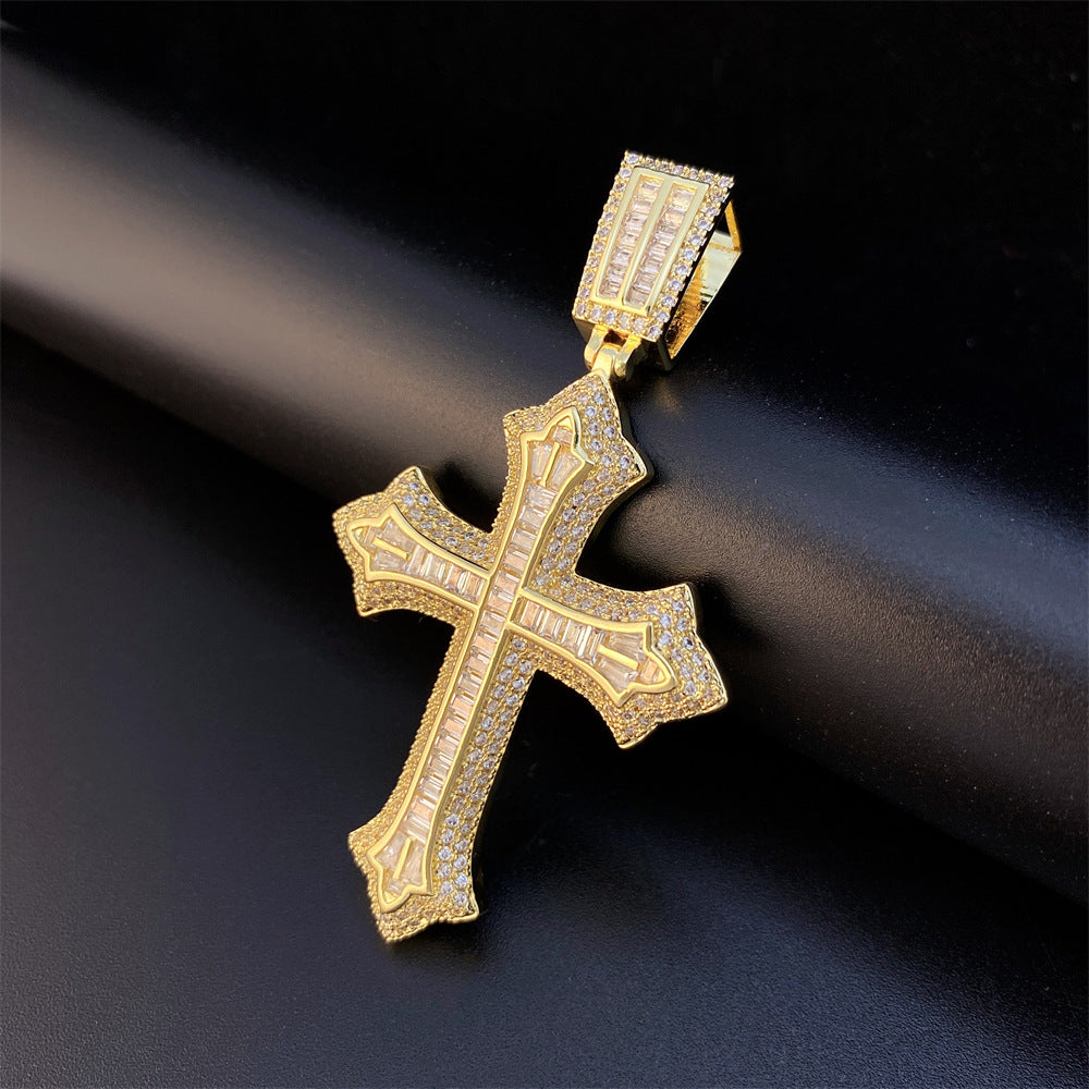 Iced Out Cross Pendant | Men's Gold Plated Hip Hop Cross Necklace | Caratix