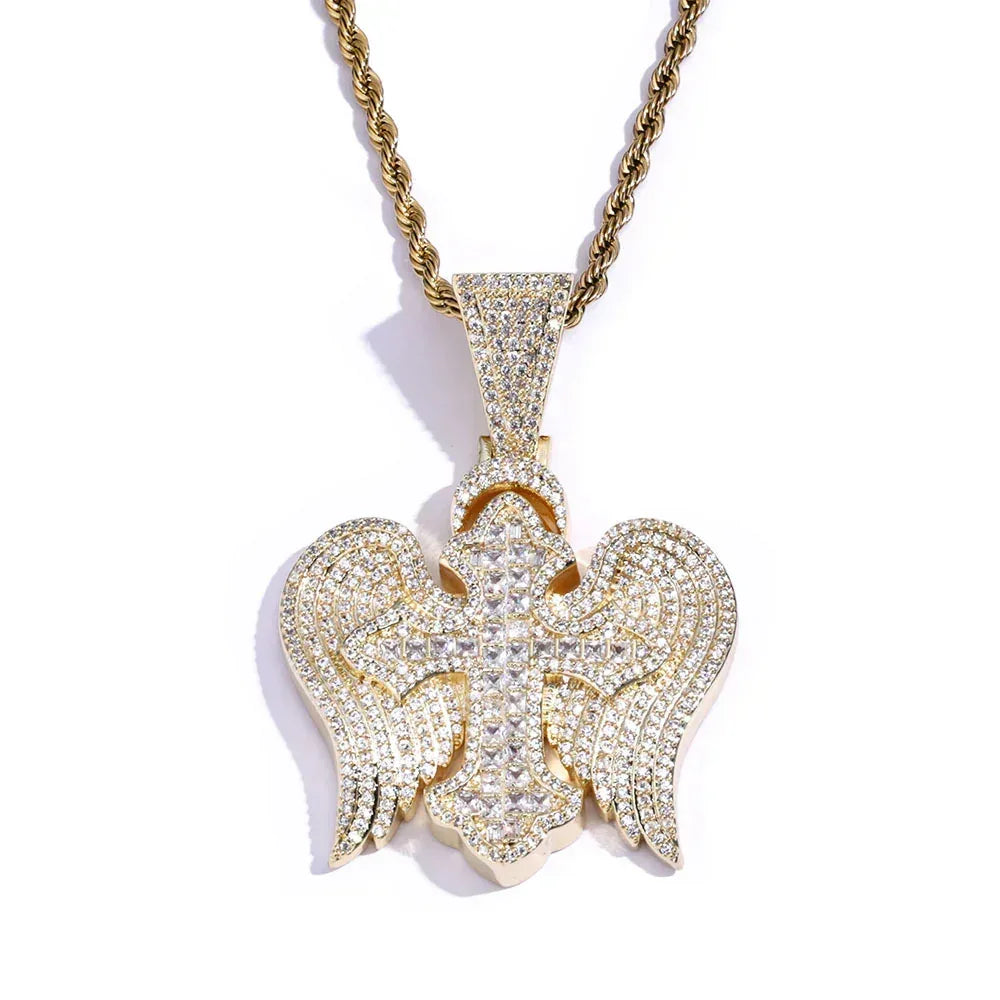 Cross Wing S925 Silver Moissanite Ice Pendant Necklace for Men | Caratix Jewelry - CaratixJewelry