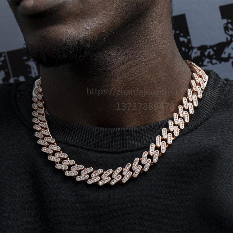 15mm Moissanite Cuban Link Necklace | S925 Silver Iced Out Hip Hop Chain - CaratixJewelry