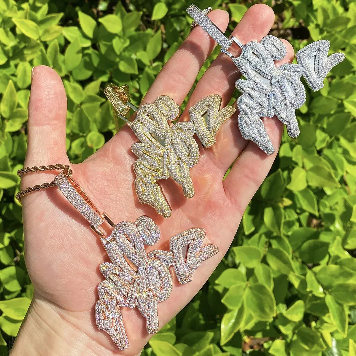 Iced Out "Bando Boyz" Letter Pendant | Men's Real Copper CZ Necklace - CaratixJewelry