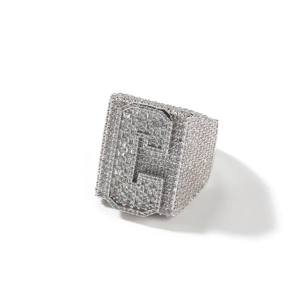Custom Men's S925 Silver Moissanite Ring | Initial & Number Iced Out Band | Caratix