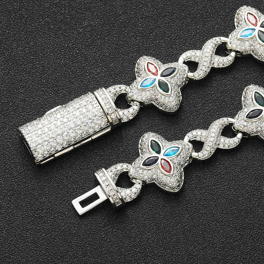 Premium 5A Pink Zircon Clover Bracelet | Unisex High-End Bling Jewelry | Caratix - CaratixJewelry