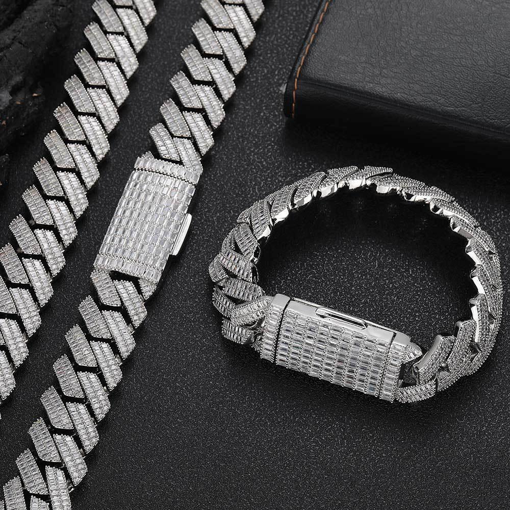 20mm Double Row Cuban Chain Necklace with Square Zircon - CaratixJewelry