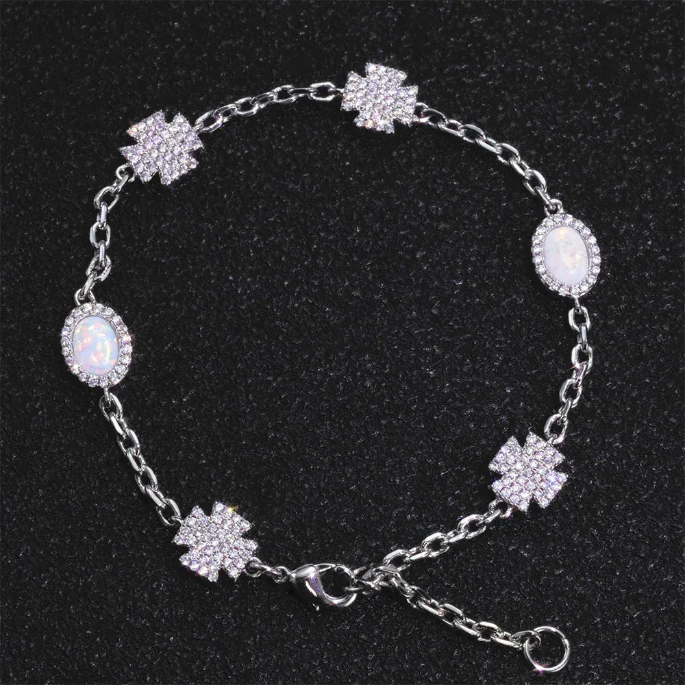 Custom Opal Cross Necklace & Bracelet Set | Hip Hop Jewelry for Men | Caratix - CaratixJewelry