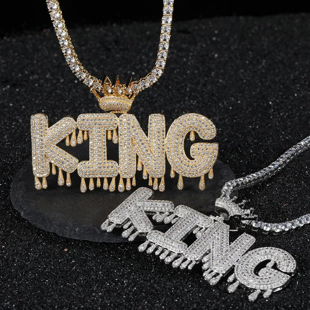 ATM Dollar Letter Pendant Necklace with T-Shaped Zircon Stones for Men | Caratix Jewelry - CaratixJewelry