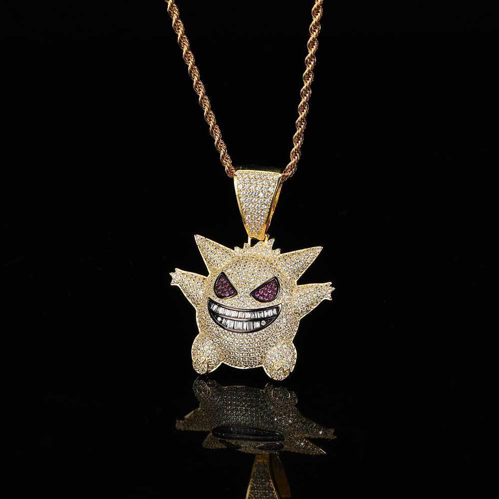 Petite Ghost Pendant Necklace with Micro-Pave Zircon and Gold Plating for Men | Caratix Jewelry - CaratixJewelry
