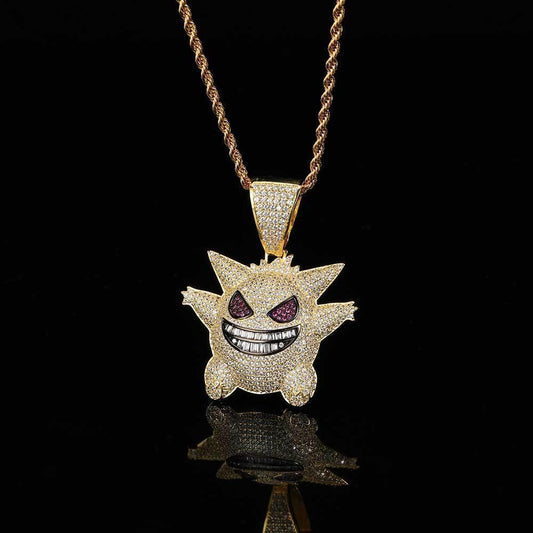 Petite Ghost Pendant Necklace with Micro-Pave Zircon and Gold Plating for Men | Caratix Jewelry - CaratixJewelry