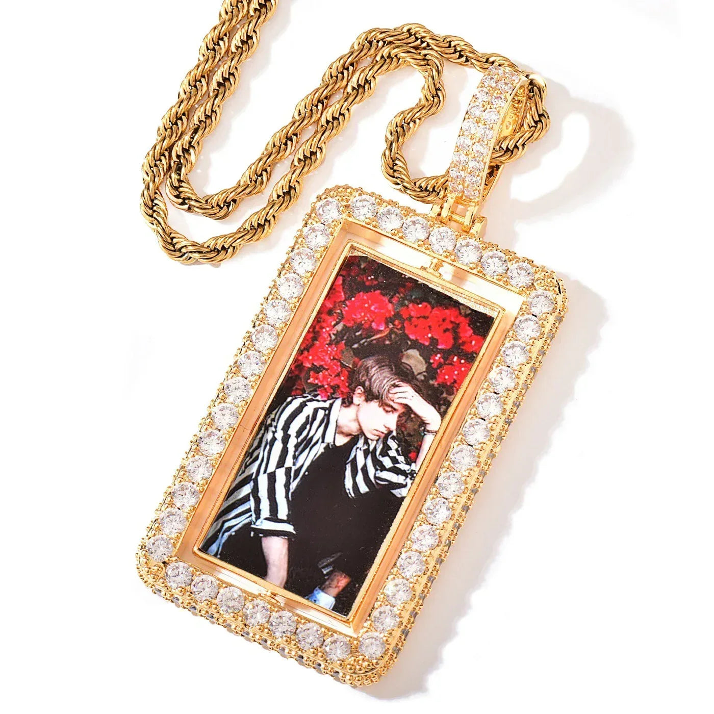 Spinning Photo Dog Tag Pendant | Iced Out CZ Custom Picture Hip Hop DIY Necklace - CaratixJewelry