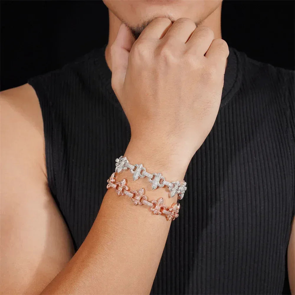 16mm Moissanite Cross Bracelet | 2025 S925 Silver Men’s Iced Out Hip Hop Jewelry - CaratixJewelry
