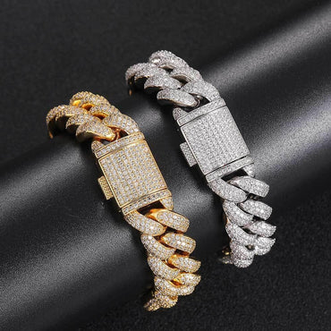 15mm Cuban Link Bracelet Pig Nose & Bubble Zircon - CaratixJewelry