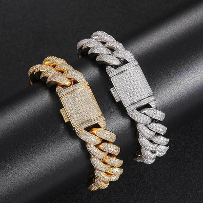 15mm Cuban Link Bracelet Pig Nose & Bubble Zircon - CaratixJewelry
