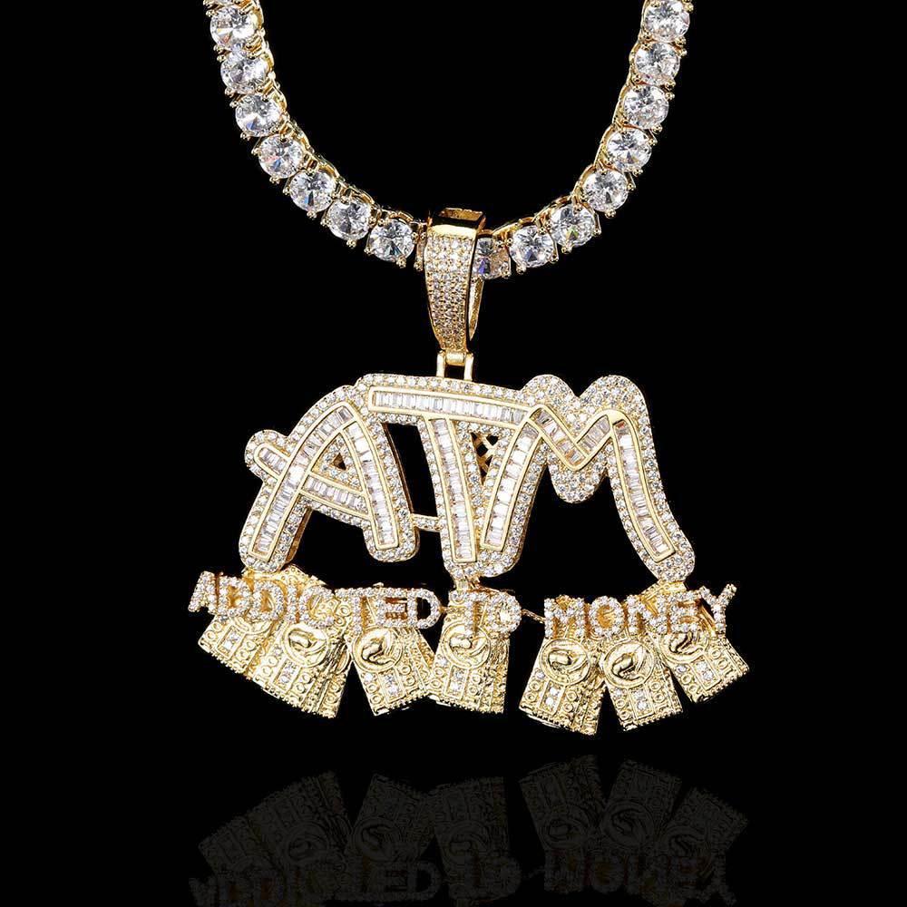 ATM Dollar Letter Pendant Necklace with T-Shaped Zircon Stones for Men | Caratix Jewelry - CaratixJewelry