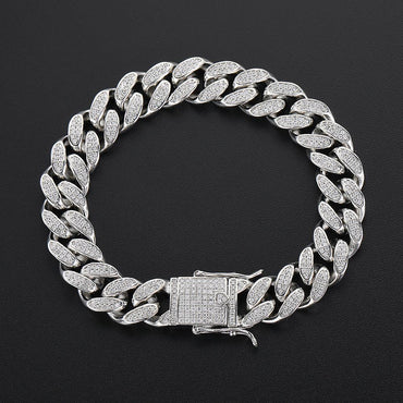 12mm Double Row Cuban Link Full Zircon Hip Hop Jewelry Bracelet - CaratixJewelry