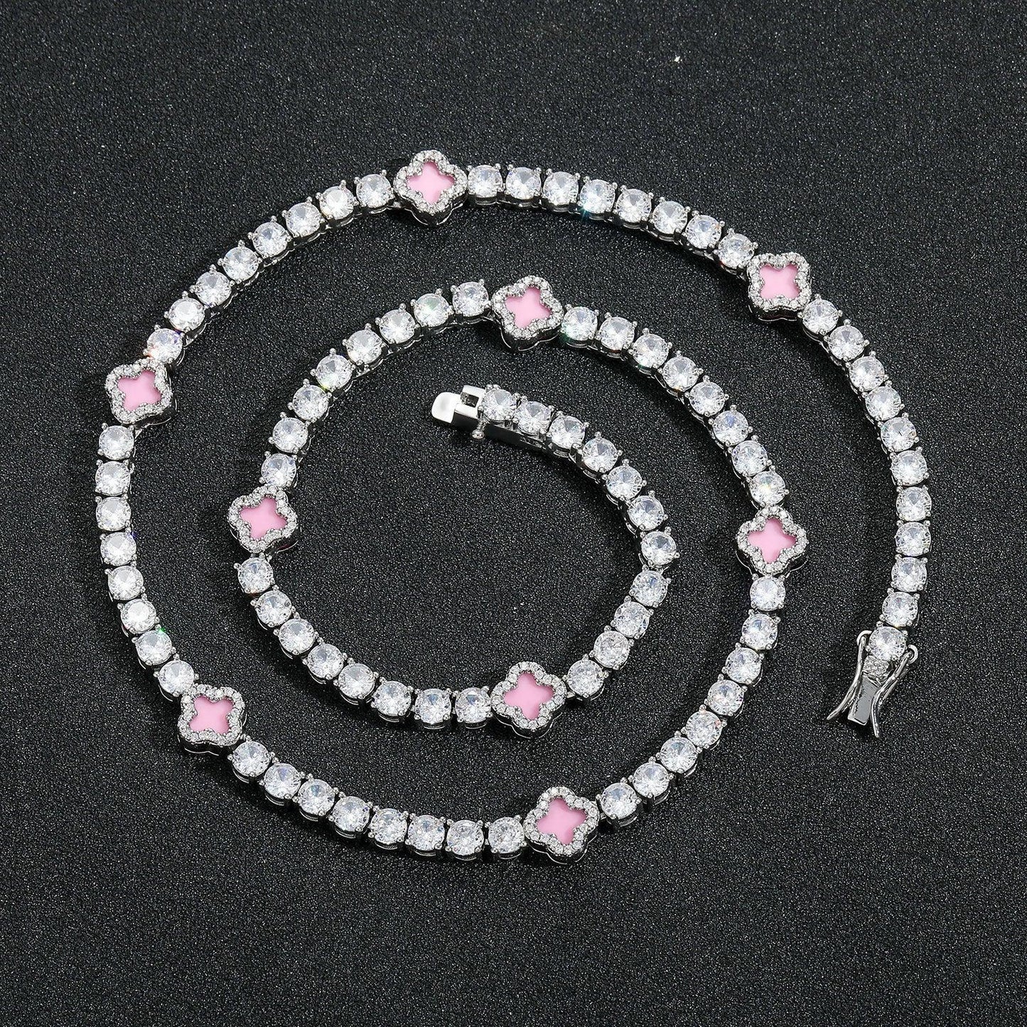 Exquisite Pink Clover Zircon Tennis Necklace | Women's Luxury Bling Jewelry Choker | Caratix - CaratixJewelry