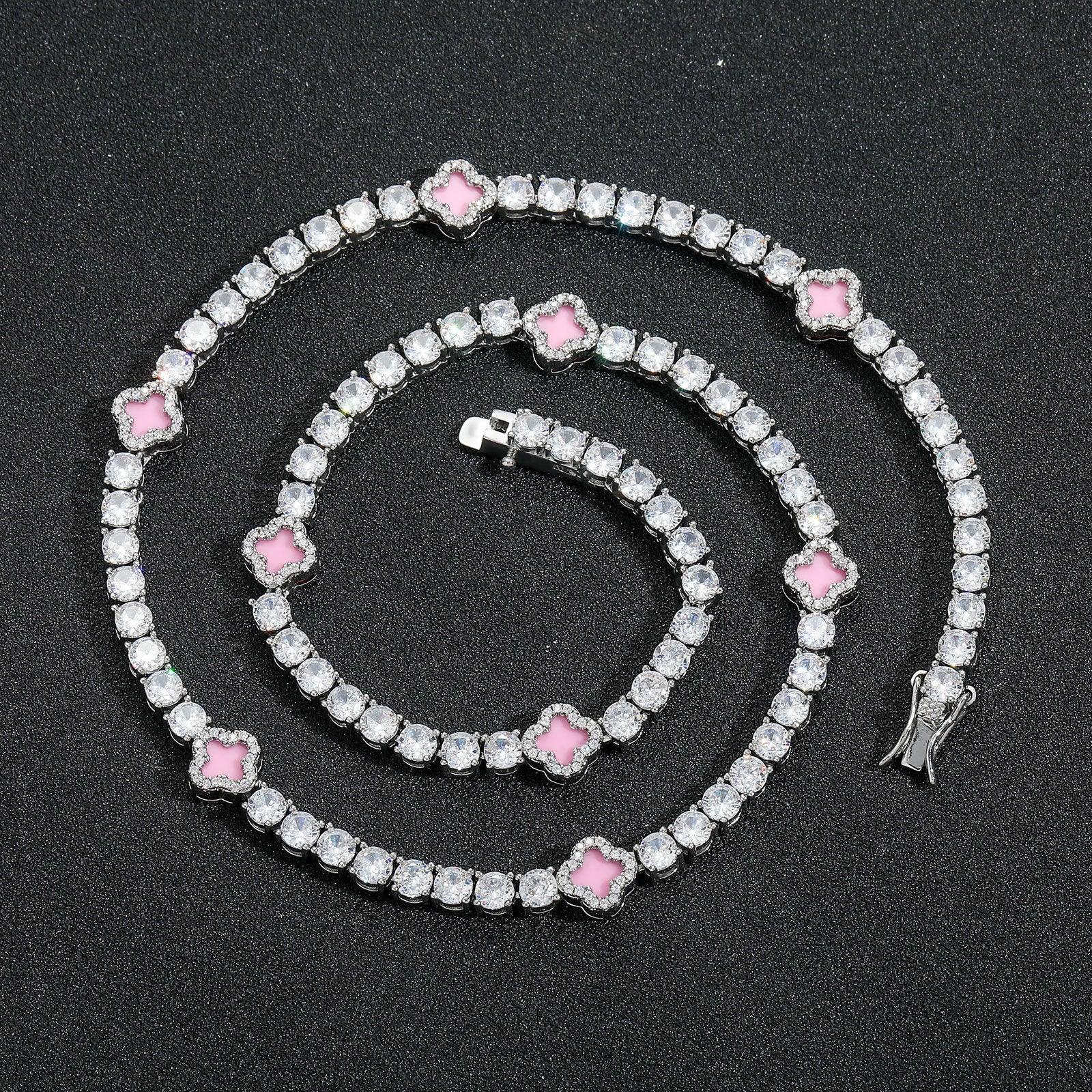 Exquisite Pink Clover Zircon Tennis Necklace | Women's Luxury Bling Jewelry Choker | Caratix - CaratixJewelry